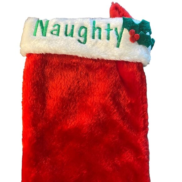 Vtg Christmas Naughty & Nice 2 Sided Reversible Christmas Stocking 17" Soft - Picture 2 of 8